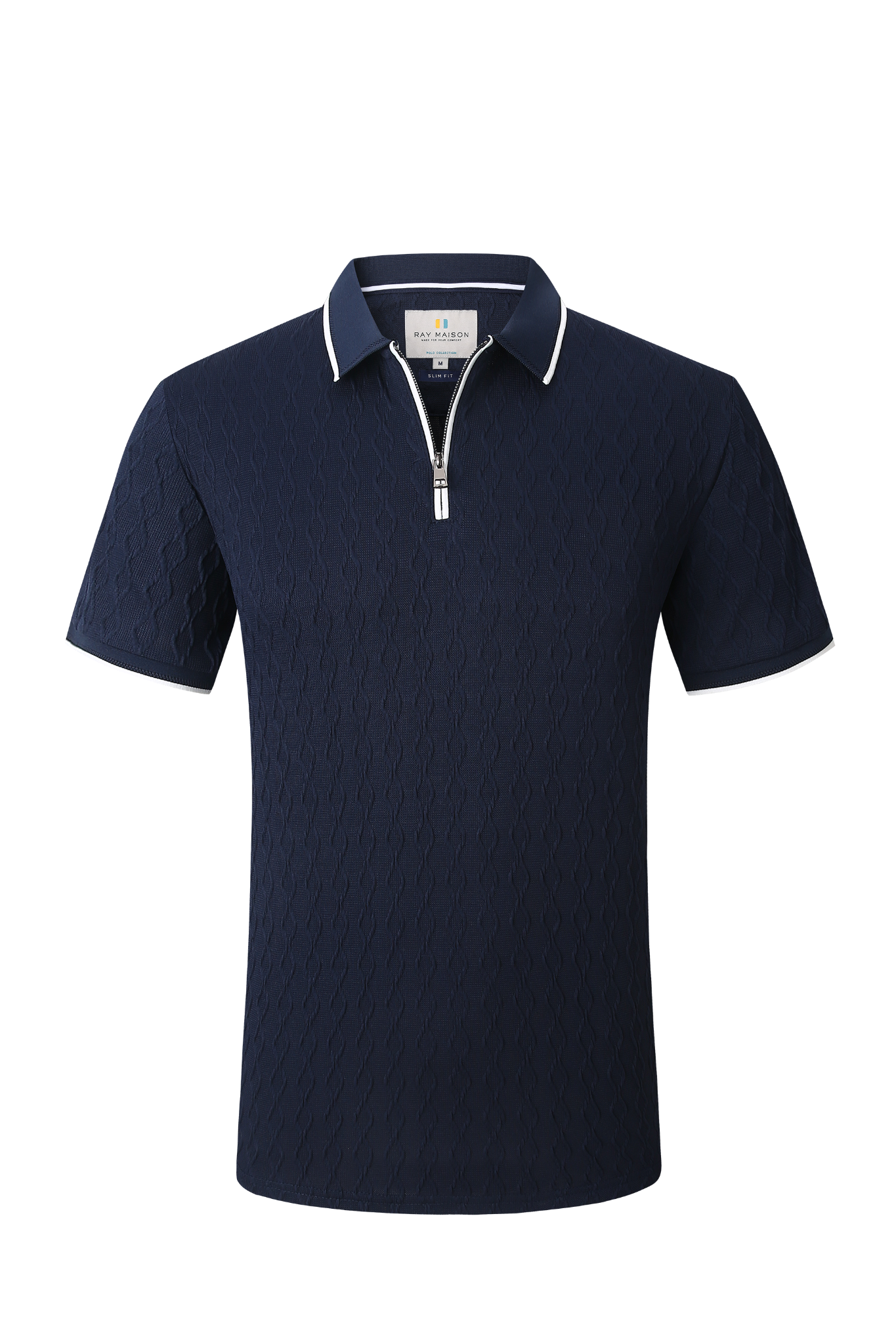 Textured Navy Zip Polo