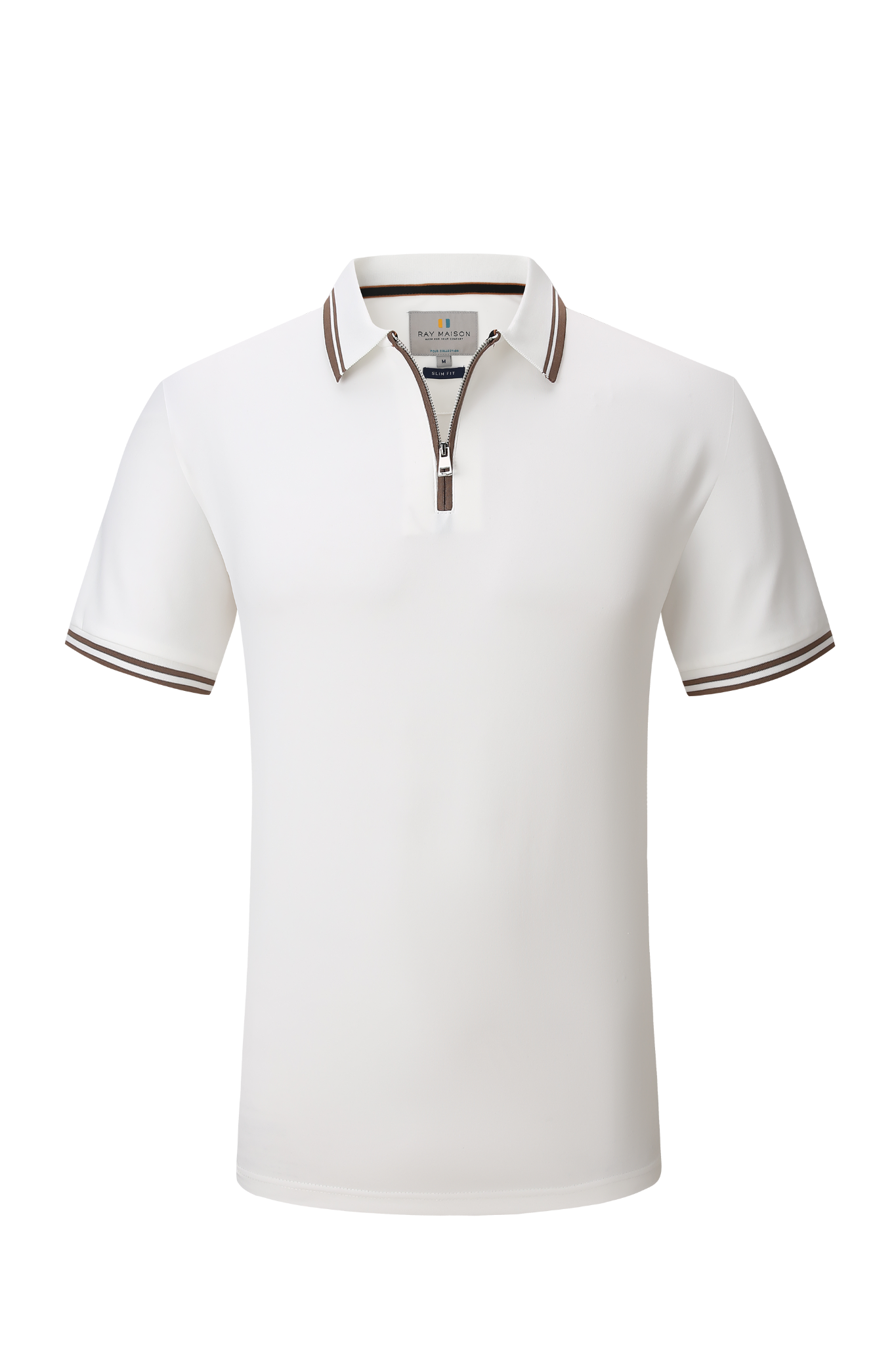 White Brown Trim Zip Polo